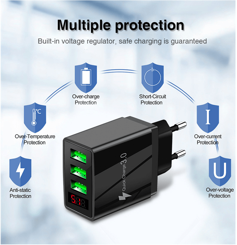 PBG 3 port LED Display Wall Charger and XL10FT Charger Compatible for