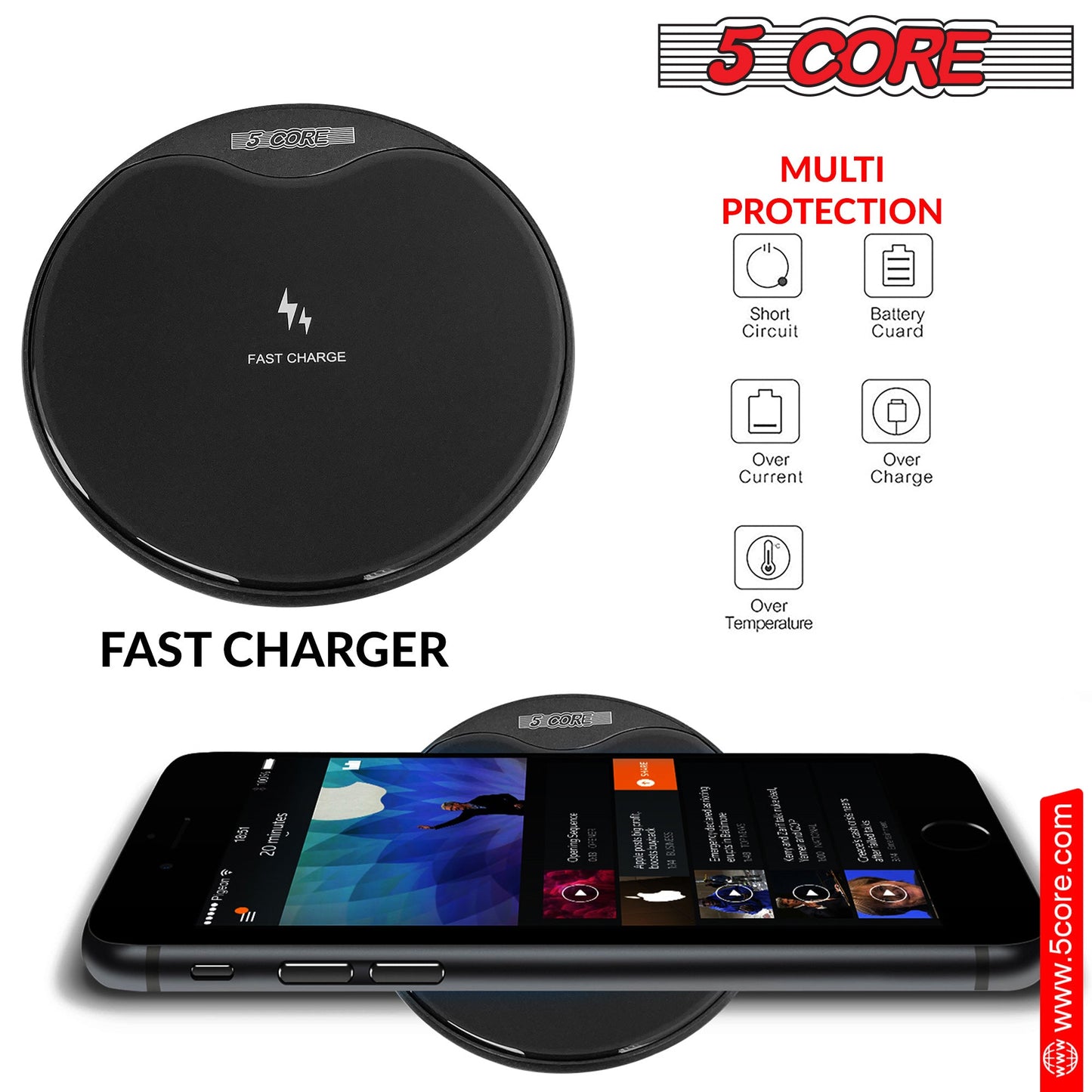 5Core Wireless Charging Pad 15W Qi-Certified Fast Phone Charging Mat