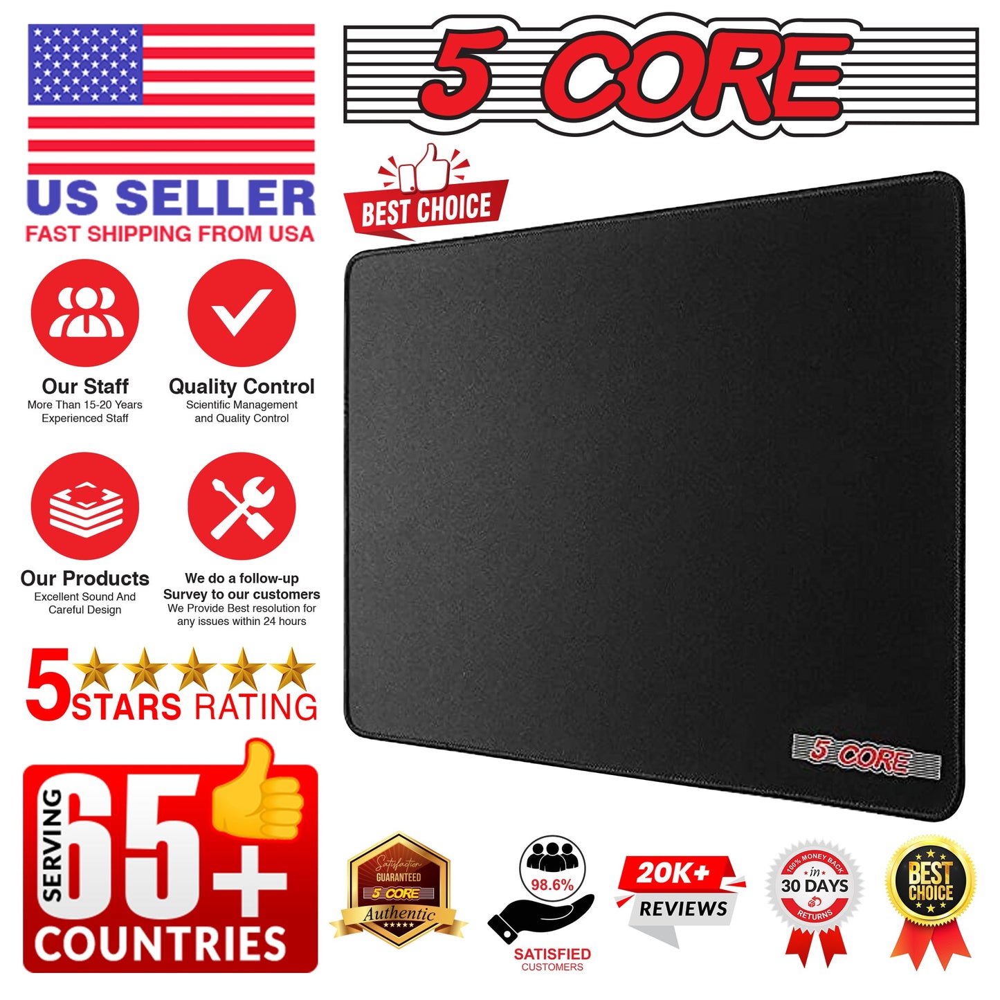 5 Core Gaming Mouse Pad 3x3 Desk Mouse Mat w Rubber Base Mousepad Pair